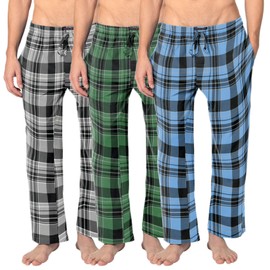 Andrew Scott Men's 3 Pack Cotton Flannel Fleece Brush Pajama Sleep & Lounge Pants (Medium, 3 Pack- Plaids-Sky Blue, Grey, Winter Green)