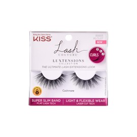 KISS Lash Couture LuXtensions Collection False Eyelashes, Flat Lash Technology, Super Slim Lash Band, Real Lash Extension Fibers, Reusable, Style ‘Cashmere’, 14mm, 1 Pair Strip Lashes