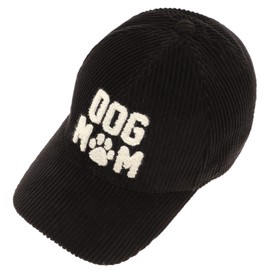 MIRMARU Women's 100% Cotton Corduroy Chenille 3D Patch Embroidered Adjustable Baseball Cap Hat, Dog Mom-black, One Size