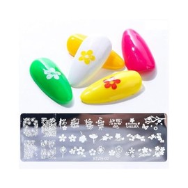 Metal Nail Stamping Plate Rose Daisy Flowers Clover Maple Dandelion Butterfly H02 Nail Wraps Art Stickers Manicure Supplies for Women for Home Nails Full Long Lasting Easy Apply and Remove