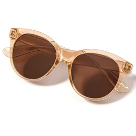 ViewJoy Oversized Polarized Sunglasses for Womens Retro Round Designer Vintage Brown Trendy Frame