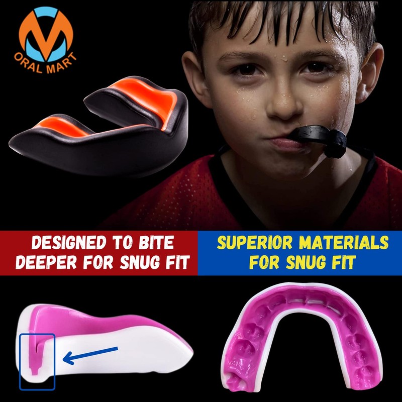 Oral Mart - Protector bucal Deportivo para Adultos (Negro/Naranja)