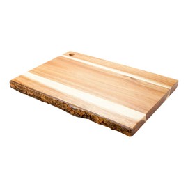 Restaurantware 12 Inch x 8 Inch Acacia Serving Board 1 Rectangle Wood Platter With Bark - Varnished With Bark Edges Large Natural Acacia Rustic Chopping Board For Meats And Cheeses