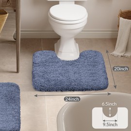 Walensee Bathroom Contour Rug (20x24, Blue) Non Slip Bath Mat for Bathroom Water Absorbent Soft Microfiber Shaggy Bathroom Mat Machine Washable Bath Rug for Bathroom U Shape Toilet Rug
