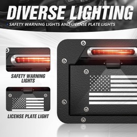 YZONA Spare Tire Delete License Plate Frame with Illuminate Light & Third Brake Compatible with 2007-2018 Jeep Wrangler JK JKU Unlimited, Licence Bracket Holder Relocation Kit Mounting (Black)