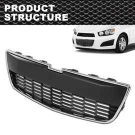 CNNELL Front Lower Bumper Grille w/Chrome & Black Trim Compatible With 2012 2013 2014 2015 2016 Chevy Sonic LS/LT/LTZ Plastic 95227395,GM1036139