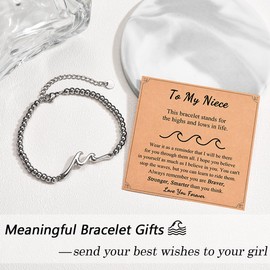 Shuxin Niece Gifts from Auntie, Wave Niece Bracelet for Girls, Birthday Gifts Christmas Stocking Fillers Xmas Gifts Jewellery Present for Teenage Girls Women Her