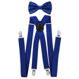 axy Men's Braces with Bow Tie - 4 Strong Clips X-Shape - Blue (braces wide 2.5 cm).
