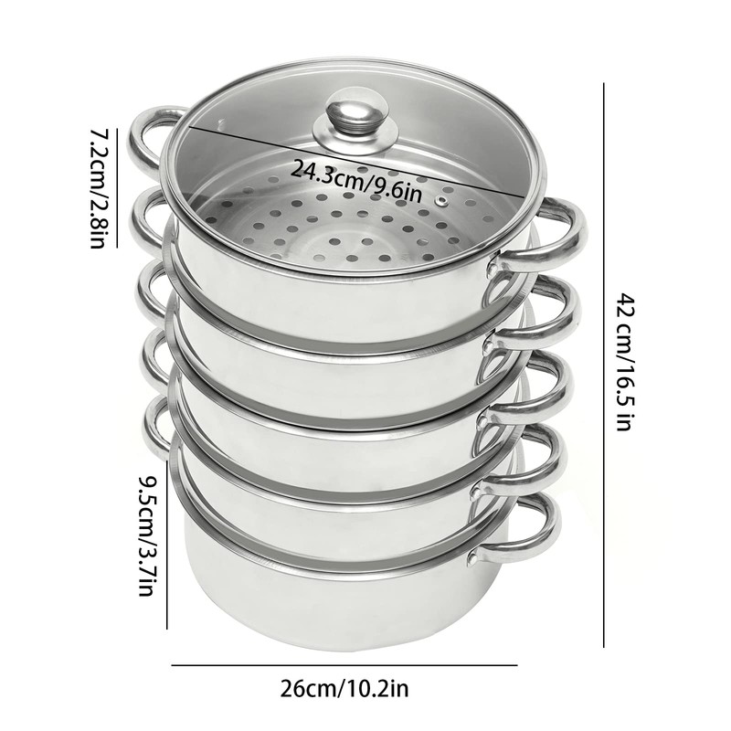 Xuthusman 26cm 5 Tier Stainless Steel Food Steamer Meat Vegetable