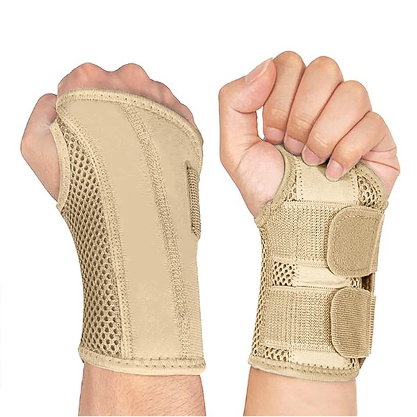 NuCamper Wrist Brace Carpal Tunnel Right Left Hand for Men Women, Night Wrist Sleep Supports Splints Arm Stabilizer with Compression Sleeve Adjustable Straps,for Tendonitis Arthritis Pain Relief… (Large/X-Large(Pack of 1), Left Hand-Beige)