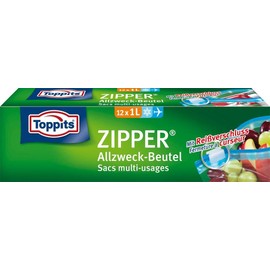 Toppits Toppits Zipper Allzweck-Beutel, reißfeste Spezialfolie, wiederverwendbar, transparent, Füllvolumen 1 Liter, 1 x 12 Stück