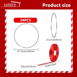 Acrylic Ornament Blanks, 24pcs 75 mm Clear Acrylic Ornaments for Crafts with 25 Yard Red Ribbon, Acrylic Circle Disc Ornament Blanks for Christmas Tree Hanging Decoration DIY Crafting