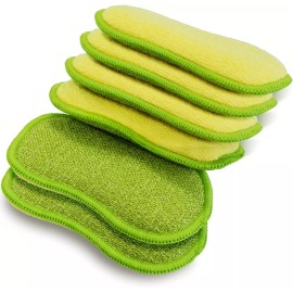 6 Multi-Purpose Scrub Sponges Kitchen Non-Scratch Microfiber Heavy Duty Scouring
