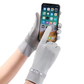 ITODA Cycling Gloves UV Protection Gloves Summer Cooling Touchscreen Gloves Unisex Ice Silk Running Gloves Reflective Thin Summer Gloves Mesh Sports Gloves Running Cycling Grey