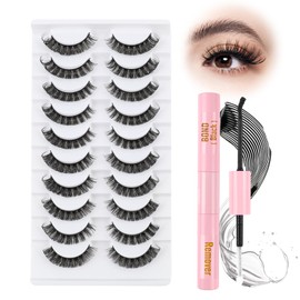 Glowing Win Russian Strip Lashes with Glue False Eyelashes Kit with 2 in 1 Bond&Remover 10 Pairs Hybrid Lashes Volume Cat Eye Lashes Natural Look