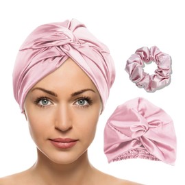 Neuytiky Silk Night Hat, Sleeping Cap, Silk Bonnet Silk Bonnet, for Women, Adjustable Hair Cap, Protects Hair, Silk Bonnet Suitable for All Sizes and Hair Types, pink