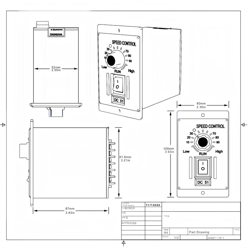 DC Motor Speed Controller, AC 110V Input DC 0-90V Output