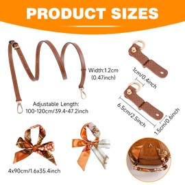 X-BLTU Strap for Longchamp Mini Bag Straps, Leather Replacement Strap for Crossbody Handbags, Punch-Free Adjustable Shoulder Strap with 2 Bag Handle Ribbon Scarf, Brown Bag Accessories (1.2cm)