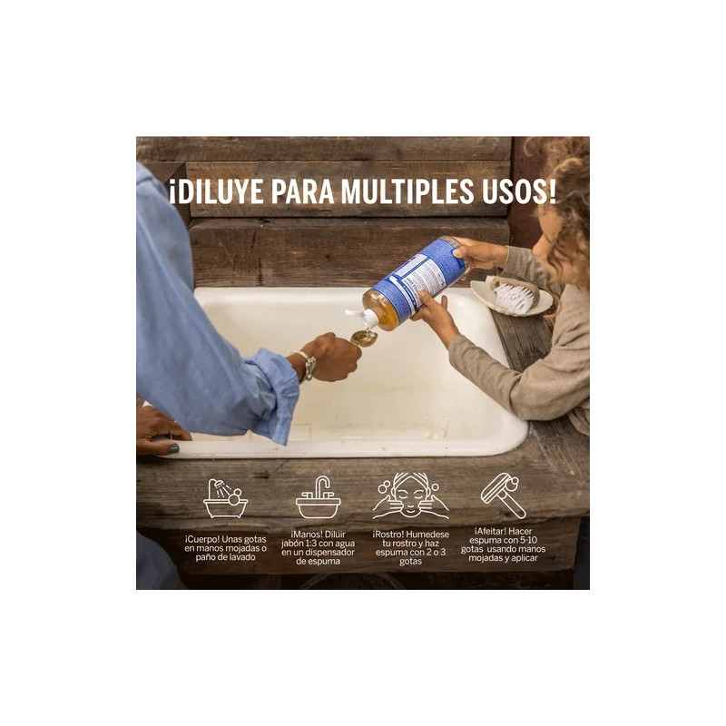 Jabón Liquido De Castilla Dr Bronner's 18 En 1 Menta