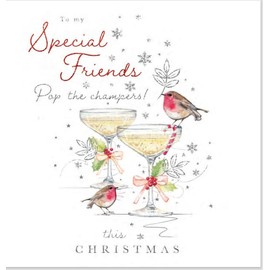 Noel Tatt Artistic Christmas Greeting Card - 'Special Friends' - Pop The Champagne - Gorgeous Illustration