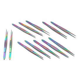 OdontoMed2011 Lot of 12 Pieces Splinter Forceps Fine Point 3.5" Multi Color Rainbow Stainless Steel Forceps 3 1/2" ODM