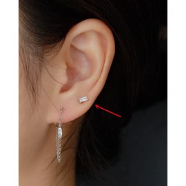 18G Tiny Rectangle Stud Earrings for Women 925 Sterling Silver Hypoallergenic Minimalist Cute Small Studs Cartilage Tragus 3mm Ball Screw Back Dainty Birthstone Jewelry Christmas Birthday (Clear CZ)