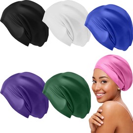 JolliLudo 6 Pcs Extra Large Swimming Cap for Braids and Dreadlocks 11.8 x 8.7 Inches Waterproof Silicone Cover Ear Cap for Women Long Hair to Keep Dry While Swimming and Bathing