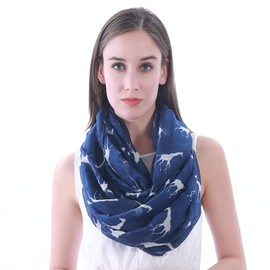 Lina & Lily Giraffe Animal Print Women's Infinity Scarf Lightweight (Blue & White)