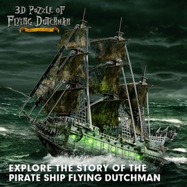 CubicFun 3D Puzzles for Adults Green LED Flying Dutchman, 360 Pieces Pirate Ship Arts & Crafts for Adults Gifts for Men Women Model Kit, Lighting Ghost Ship Valentines Day Gifts for Him