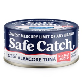 Safe Catch Canned Lowest Mercury Limit Albacore Tuna Fish No Salt Added, Wild Caught, Gluten-Free, Kosher, Keto, 5oz Can, 6-Pack