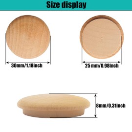 Wood Button Top Plugs 25mm/1inch Wood Plugs Hardwood, Screw Plug Wooden Hole Plugs Wood Caps Wood Screwfor Screw Holes Craft Furniture Woodworking (30x25mm Pack of 50)