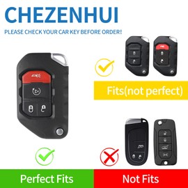 CHEZENHUI Compatible with Jeep Key Fob Cover with Leather Lanyard, Car Key Case Shell Protection for Jeep 2020 2021 Gladiator JT Sahara JLU 2018-2023 Jeep Smart Remote Control,grey