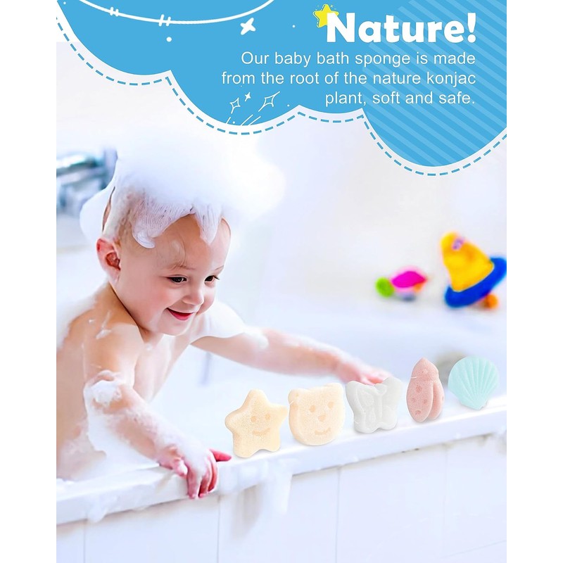 Konjac - Esponja para baño, 5 piezas de formas naturales