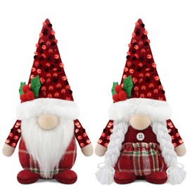 Godeufe Set of 2 Christmas Gonk Gnome Plush Xmas Winter Decorations Reindeer Handmade Elf Dwarf Figurines for Home Kitchen Farmhouse Holiday Festival Party Scandinavian Tomte - Red