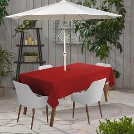 Vargottam Indoor/Outdoor Tablecloth 58 x 58 Inch Square Tablecloth with Umbrella Hole & Zipper, Waterproof Patio Table Cloths, Spring/Summer Table Covers for Backyard/BBQs - Red