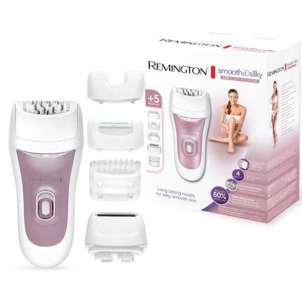 Remington Epilator smooth&silk EP5 5-in-1 EP7500, mains operated, 40 titanium-coated tweezers, 5 different attachments including bikini comb attachment, white/pink