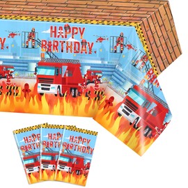 PHOGARY Pack of 3 Fire Engine Tablecloths for Fire Engine Party Decoration, Plastic Rectangle Fireman Tablecloths for Children, Baby Shower, Fire Engine Birthday Party Accessories, 137 x 274 cm