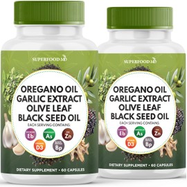 Oregano Oil, Garlic Extract, Olive Leaf, Black Seed Oil, Astragalus-Immune Support & Digestive Health Supplement for Women and Men- 120 Count