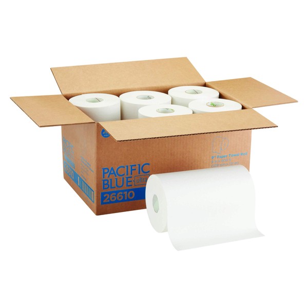 Pacific Blue Ultra 9" Paper Towel Roll (Previously Branded SofPull) by GP PRO (Georgia-Pacific) White 26610 400 Feet Per Roll 6 Rolls Per Case