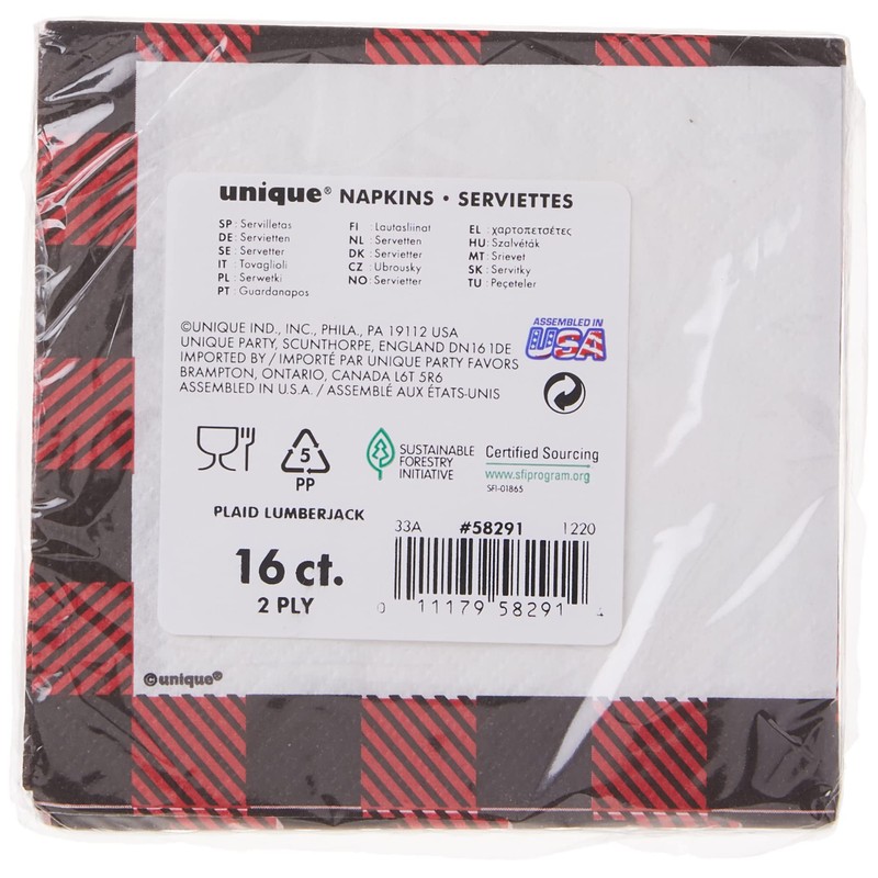 Unique Plaid Lumberjack Beverage Napkins - 5' x 5', 16