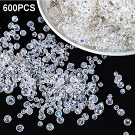 Beads for Threading, 600 Pieces Faceted Beads Glass Beads Glitter Beads for Bracelets for Crafts Jewellery Making, DIY Necklaces, Bracelets, Earrings (4/6/8 mm, AB Colour)