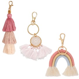 3Pcs Bohemian Tassel Keychain, Rainbow Tassel Charm, Pom Pom Tassel Charm, Dream Catcher Tassel Keychain, Handwoven Ornament, Cute Accessories For Women'S Bags