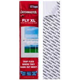 Catchmaster Window Fly Traps 12-Pack XL, Fruit Fly Traps for Indoors, Disposable Bulk Bug Catcher, Waterproof Insect Glue Trap, Adhesive Strips, Pet Safe Pest Control for Home, Kitchen, & Garage