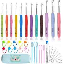 Cdrompy 39Pcs Crochet Hooks,12 Sizes Crochet Hooks Set,Crochet Hooks Ergonomic Soft Grip,Ergonomic Crochet Hooks for Arthritic Hands(2mm-8mm)