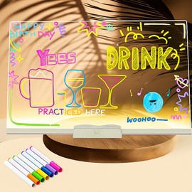 LED Note Board,20x30cmLED-leuchtende Acryl-Nachrichtentafel, LED maltafel kinder, led tafel, mit 7 trocken Neonstiften Geeignet für Büro, Schule, Zuhause und als Geschenk für Kinder