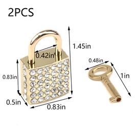 Tighall 2 PCS Zinc Alloy Gold Small Square Decorative Padlock, Bling Decorative Lock with Key for Luggage Cabinet Handbag Jewelry Box