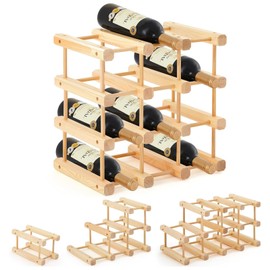 Wooden Wine Racks Countertop, 4-Tier Stackable Wine Storage Racks Hold 12 Bottles Portable Wine Rack Shelf Wine Holder for Inside Cabinet Kitchen