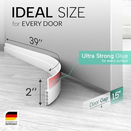 Vellure® - Burlete inferior para puerta contra corrientes de aire y sellado, burlete aislante, ideal para aislamiento contra el frío, el ruido y la humedad, 1 unidad, color blanco
