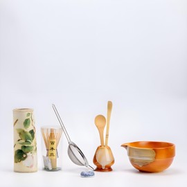 Matcha Whisk Set – 9 Pieces Including Gift Box – Japanese Ceremonial Green Tea Kit with Bamboo Whisk, Chasen Holder, Scoop, Sifter, Spoon, Cloth Wrap & Ceramic Bowl – Complete Matcha Set