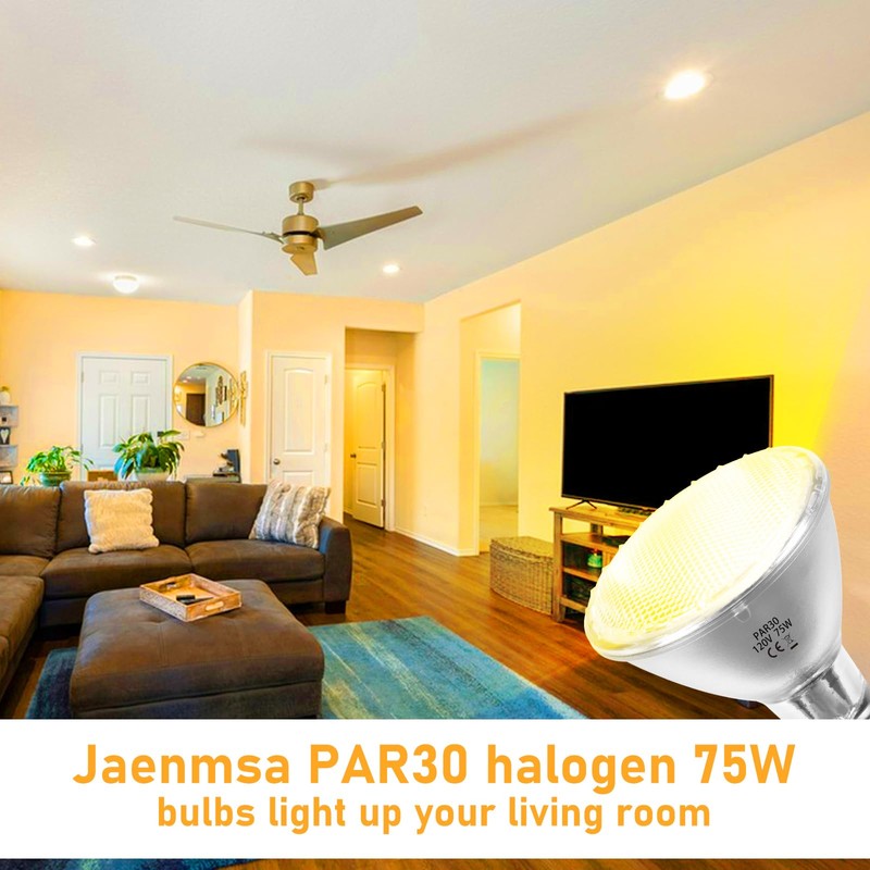 Jaenmsa 75W Par30 Halogen Flood Light Bulbs 120V,Par30 Long Neck